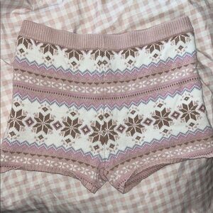 Cozy Pink and Brown Knit Shorts